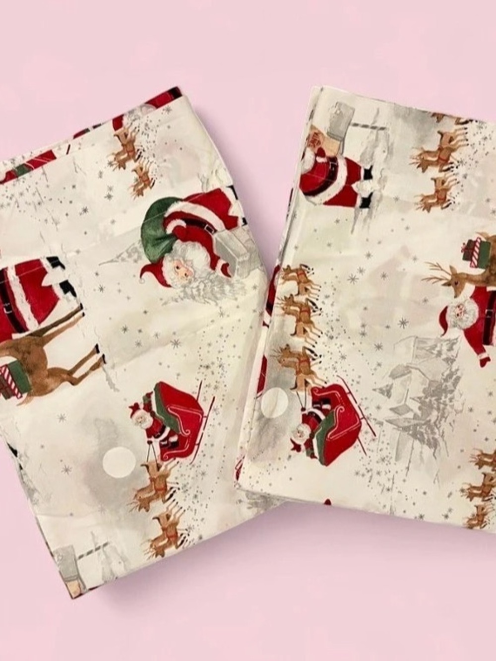 Pottery Barn Kids Heritage Santa Pillowcases Set of 2 Standard